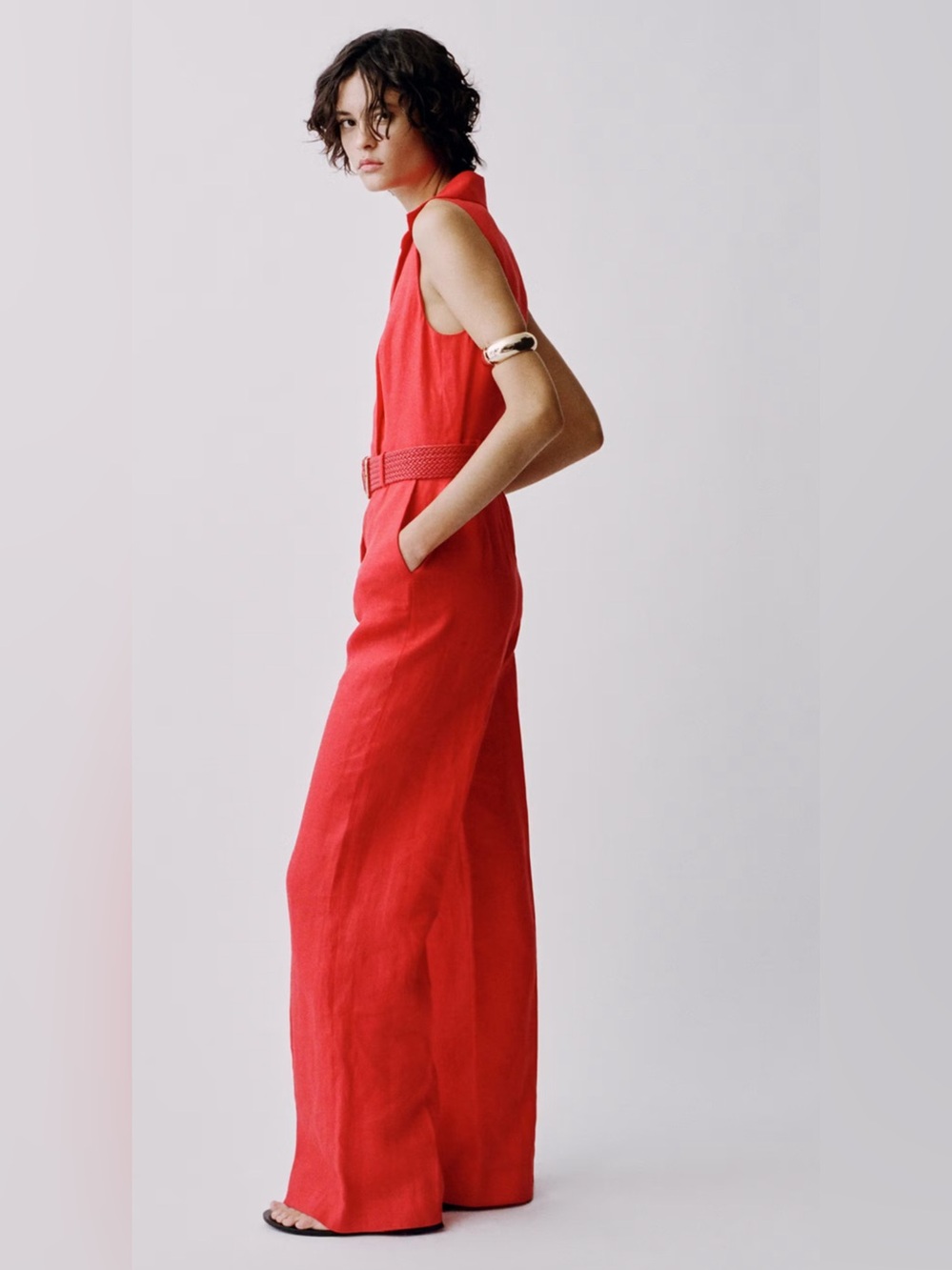 Mango LINEN SHIRT JUMPSUIT WITH BELT - Picture 4 of 9